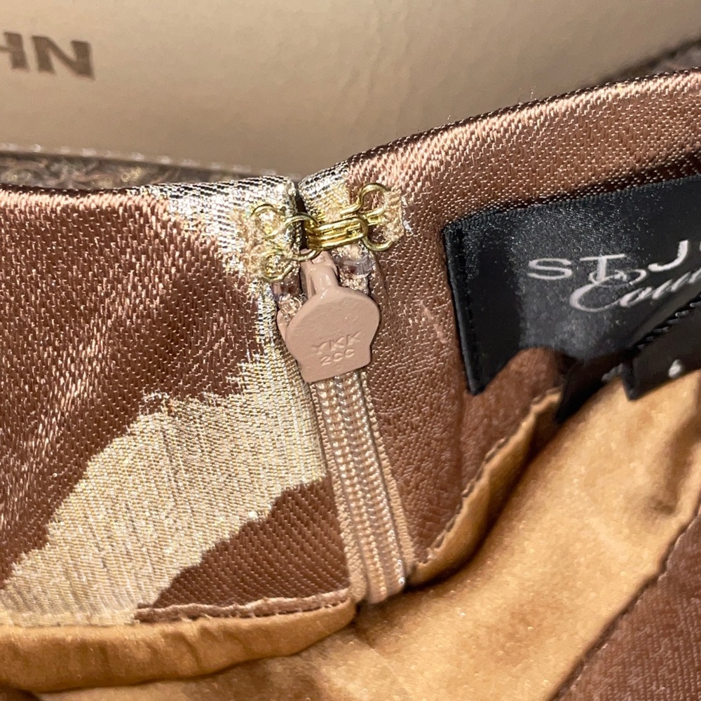 NWT St. John Couture Metallic Silk Lace Giraffe Print Belted A-line Skirt Size 6 - Picture 6 of 14